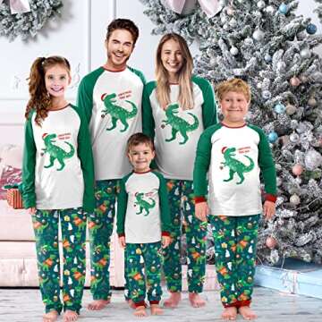 SUNNYBUY Family Christmas Pjs Matching Sets,Holiday Pajamas Xmas Jammies for Family or Couples, Dinosaur, 2T-70