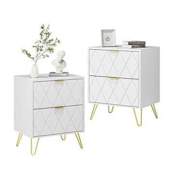 Elegant ANBUY White Nightstand Set of 2 for Bedroom