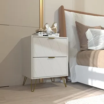 Elegant ANBUY White Nightstand Set of 2 for Bedroom