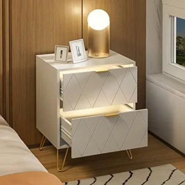 Elegant ANBUY White Nightstand Set of 2 for Bedroom