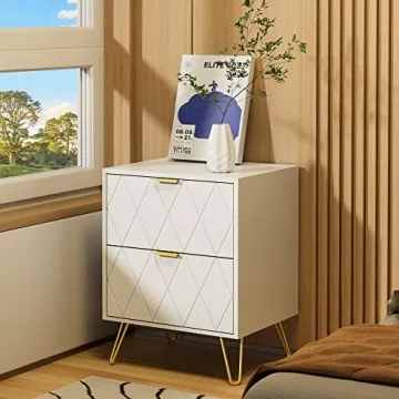 Elegant ANBUY White Nightstand Set of 2 for Bedroom