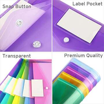 Sooez 28 Pack Colorful Plastic Envelopes for Organization