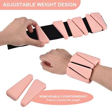 PATIKIL Adjustable Wrist Weights for Women, 2Lbs Workout Ankle Weights Arm Weights for Men Women Training Yoga Jogging Walking Aerobics, Pink (1Lb Each)