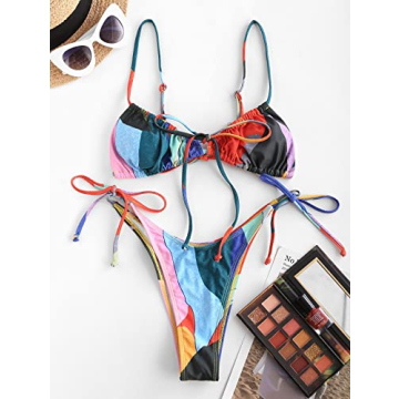 ZAFUL Womens Color Block High Cut Bikini Set for Summer