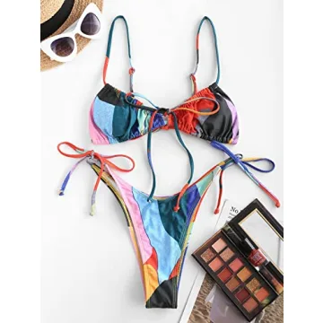 ZAFUL Womens Color Block High Cut Bikini Set for Summer