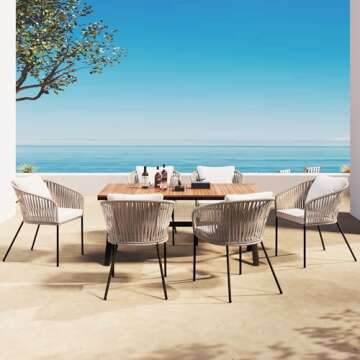 Modern 7 Pieces Patio Dining Set,Dining Table and Chairs, Acacia Wood Tabletop, Metal Frame,Outdoor ...