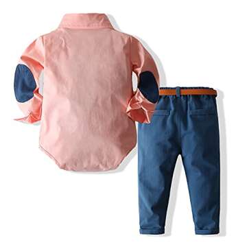 Kimocat Baby Boys Clothes Sets Long Sleeve and Pants Gentleman Outfit Suits (Pink, 18-24 Months)