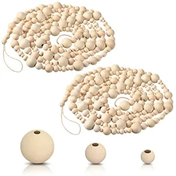 2 Pcs 8.2 Feet Christmas Wooden Bead Garland - Rustic Ornaments for Ideal Holiday Decor