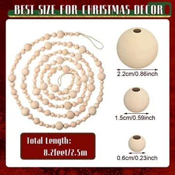 8.2 Feet Christmas Wooden Bead Garland for Festive Decor