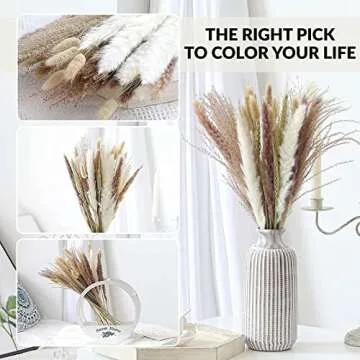Natural Pampas Grass Decor 50 Pcs Dried Pampas Grass, White Bunny Tail Wheat Pampas Grass Decor Tall, Reed Grass Bouquet, Pompous Grass, Fluffy Stem Bouquet for Home Decor Wedding Boho Decor (50PCS)