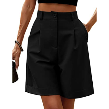 HOTOUCH Womens Shorts Summer Bermuda Shorts Casual Elastic High Waisted Wide Leg Shorts with Pockets Black S