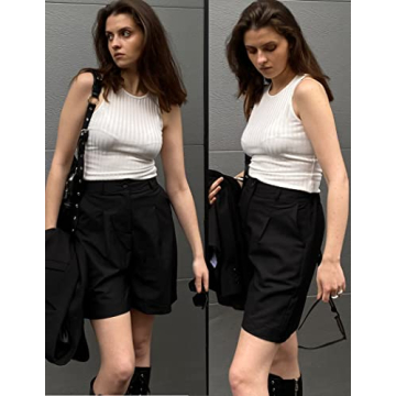 HOTOUCH Womens Shorts Summer Bermuda Shorts Casual Elastic High Waisted Wide Leg Shorts with Pockets Black S