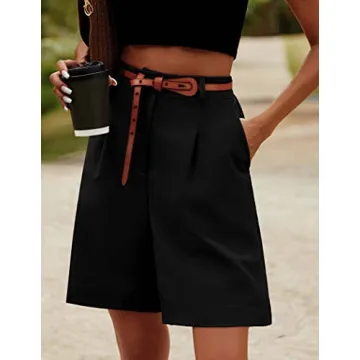 HOTOUCH Womens Shorts Summer Bermuda Shorts Casual Elastic High Waisted Wide Leg Shorts with Pockets Black S