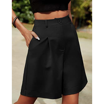 HOTOUCH Womens Shorts Summer Bermuda Shorts Casual Elastic High Waisted Wide Leg Shorts with Pockets Black S