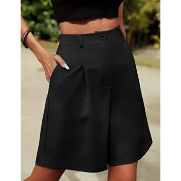 HOTOUCH Womens Shorts Summer Bermuda Shorts Casual Elastic High Waisted Wide Leg Shorts with Pockets Black S
