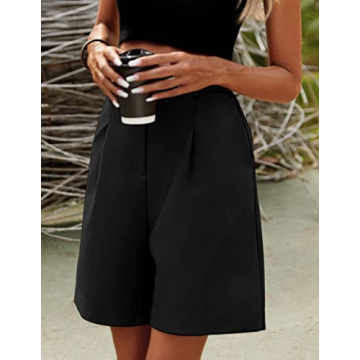HOTOUCH Womens Shorts Summer Bermuda Shorts Casual Elastic High Waisted Wide Leg Shorts with Pockets Black S