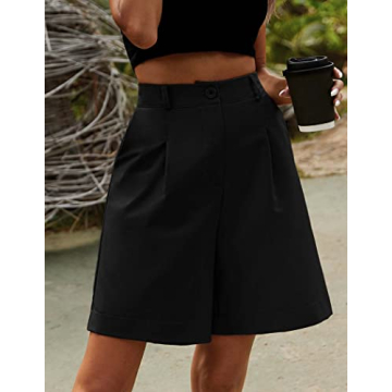 HOTOUCH Womens Shorts Summer Bermuda Shorts Casual Elastic High Waisted Wide Leg Shorts with Pockets Black S