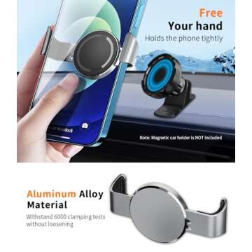 Luanke Metal Phone Clamp Magnetic Mount [Clip and Remove at Anytime] All Magnet Car Holder cell phone magnetic plate Compatible iPhone 13 Pro Max, Samsung, and More (Silver)