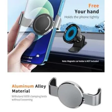 Luanke Metal Phone Clamp Magnetic Mount [Clip and Remove at Anytime] All Magnet Car Holder cell phone magnetic plate Compatible iPhone 13 Pro Max, Samsung, and More (Silver)