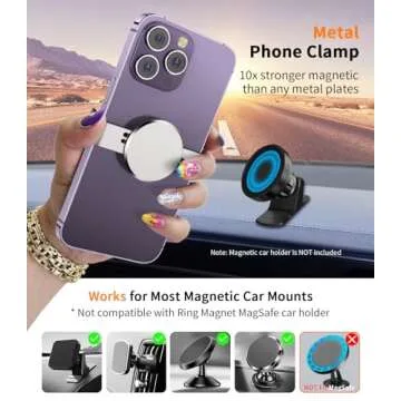 Luanke Metal Phone Clamp Magnetic Mount [Clip and Remove at Anytime] All Magnet Car Holder cell phone magnetic plate Compatible iPhone 13 Pro Max, Samsung, and More (Silver)