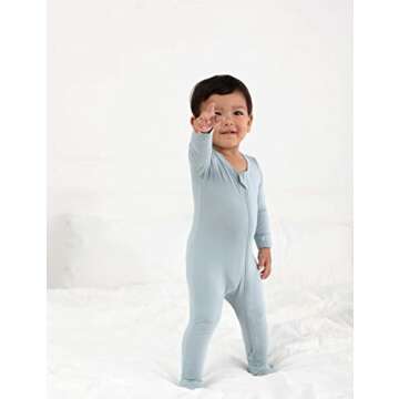 RRP Unisex Baby Footies Pajamas,Rayon Derived From Bamboo,Buttery Soft Sleep 'N Play PJs,2-Way Zipper Closure,0-18 Months (Grey/BlueGrey/Sage, 0-3 Months)