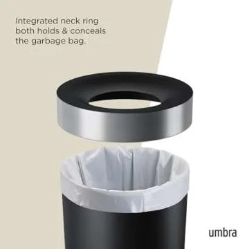 Umbra Vento Kitchen Trash Can with Open Top, Large 16-Gallon (62 L) Capacity, Black/Nickel