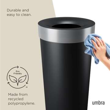 Umbra Vento Kitchen Trash Can with Open Top, Large 16-Gallon (62 L) Capacity, Black/Nickel