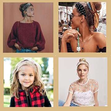 Greuame 3 Pack Wide Top Knot Pearls Headband with Elastic Hoop, Turban Hairband Velvet Hair Hoop Suitable for Women and Girls (Black/Beige/Gray)