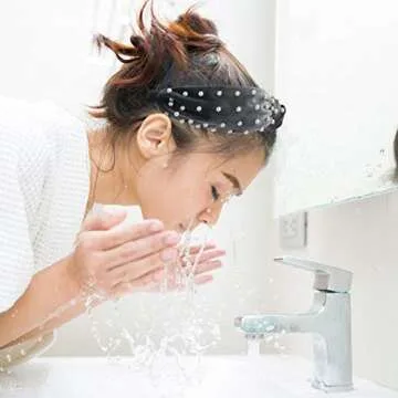 Greuame 3 Pack Wide Top Knot Pearls Headband with Elastic Hoop, Turban Hairband Velvet Hair Hoop Suitable for Women and Girls (Black/Beige/Gray)