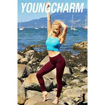 YOUNGCHARM 4 Pack Leggings with Pockets for Women,High Waist Tummy Control Workout Yoga Pants BlackDGrayNavyBurgundy-L