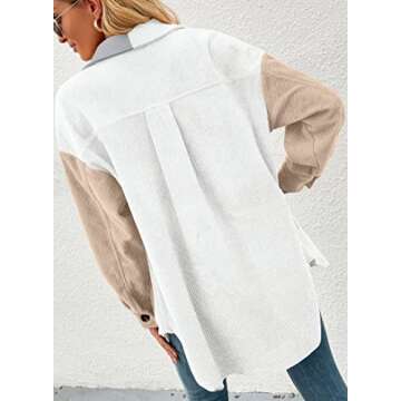 SANDERY Womens Oversized Shirts Shacket Casual Long Sleeve Corduroy Button Down Blouses Tops Jacket Outwear Coat White Grey XXL