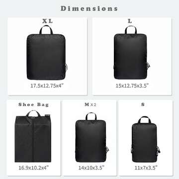 BAGAIL 4 Set/6 Set Ultralight Compression Packing Cubes Packing Organizer for Travel Accessories Luggage Suitcase Backpack(70D 6Set Black)