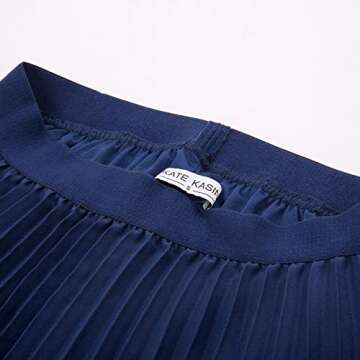 Kate Kasin Casual Flared Swing Midi Skirt A-line Navy Blue Size XS KK659-10