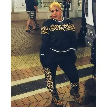 Alunzoem Womens Casual 2 Piece Outfits, Leopard Print Long Sleeve Top Pants Set Tracksuits Black M
