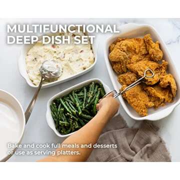 Saffron & Sage Casserole Dish Set of 3 - Contemporary White Ceramic Bakeware for Oven