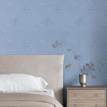 CRE8TIVE Light Blue Wallpaper Peel and Stick Textured Blue Contact Paper for Cabinets Drawers 12"x80" Self Adhesive Removable Embossed Silk Baby Blue Floral Wallpaper for Girls Bedroom Bathroom Walls