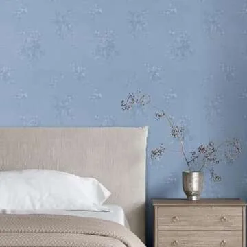 CRE8TIVE Light Blue Wallpaper Peel and Stick Textured Blue Contact Paper for Cabinets Drawers 12"x80" Self Adhesive Removable Embossed Silk Baby Blue Floral Wallpaper for Girls Bedroom Bathroom Walls