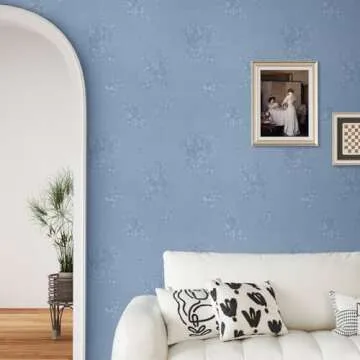 CRE8TIVE Light Blue Wallpaper Peel and Stick Textured Blue Contact Paper for Cabinets Drawers 12"x80" Self Adhesive Removable Embossed Silk Baby Blue Floral Wallpaper for Girls Bedroom Bathroom Walls