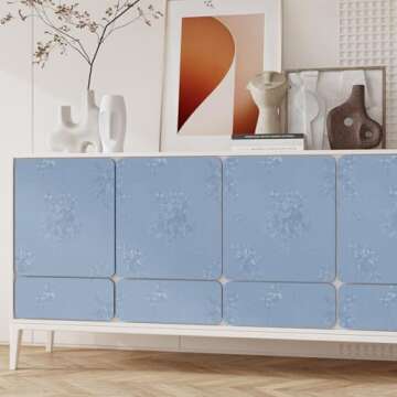 CRE8TIVE Light Blue Wallpaper Peel and Stick Textured Blue Contact Paper for Cabinets Drawers 12"x80" Self Adhesive Removable Embossed Silk Baby Blue Floral Wallpaper for Girls Bedroom Bathroom Walls