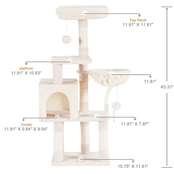 Heybly Cat Tree for Indoor Cats with Cozy Hammock