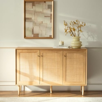 Stunning EYYTHUNG Rattan Storage Cabinet with Adjustable Shelves