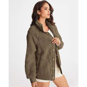 MEROKEETY Women's 2024 Winter Long Sleeve Button Sherpa Jacket Coat Casual Warm Fleece