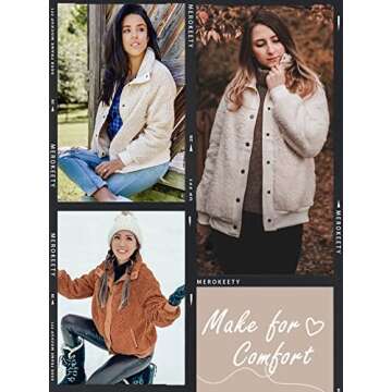 MEROKEETY Women's 2024 Winter Long Sleeve Button Sherpa Jacket Coat Casual Warm Fleece