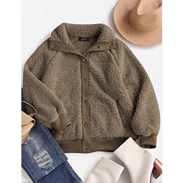 MEROKEETY Women's 2024 Winter Long Sleeve Button Sherpa Jacket Coat Casual Warm Fleece