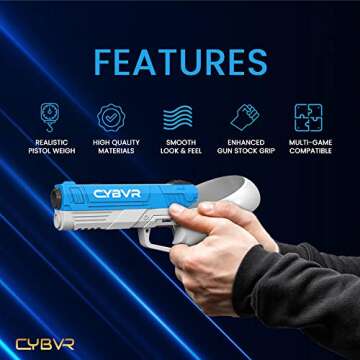 CYBVR Weighted Gun Stock Controller Grips for the Oculus Quest 2 - VR Accessories for the Meta Quest 2 (Blue)