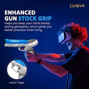 CYBVR Weighted Gun Stock Controller Grips for the Oculus Quest 2 - VR Accessories for the Meta Quest 2 (Blue)