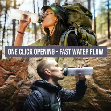 Embrava Best Sports Water Bottle - 32oz Large - Fast Flow, Flip Top Leak Proof Lid - Non-Toxic BPA Free - Safe & Eco-Friendly - Quart (1L) - No Straw, Clear with Strap and Filter - Gym & Workout Ready