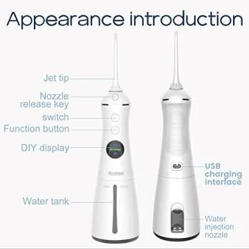 Nicefeel Portable Water Flosser Cordless Rechargeable Dental Cleaner Irrigator, with Gravity Ball, LCD Display, 300ml tank 6 Modes 4 Jet Tips, and IPX7 Water proof for Travel & Home & Braces