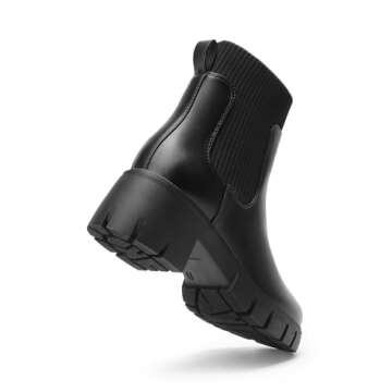 DREAM PAIRS Women's Elastic Chelsea Ankle Boots Fashion Low Chunky Heel Platform Lug Sole Short Booties Shoes,Size 7.5,Black,SDAB2312W