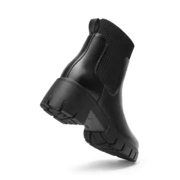 DREAM PAIRS Women's Elastic Chelsea Ankle Boots Fashion Low Chunky Heel Platform Lug Sole Short Booties Shoes,Size 7.5,Black,SDAB2312W